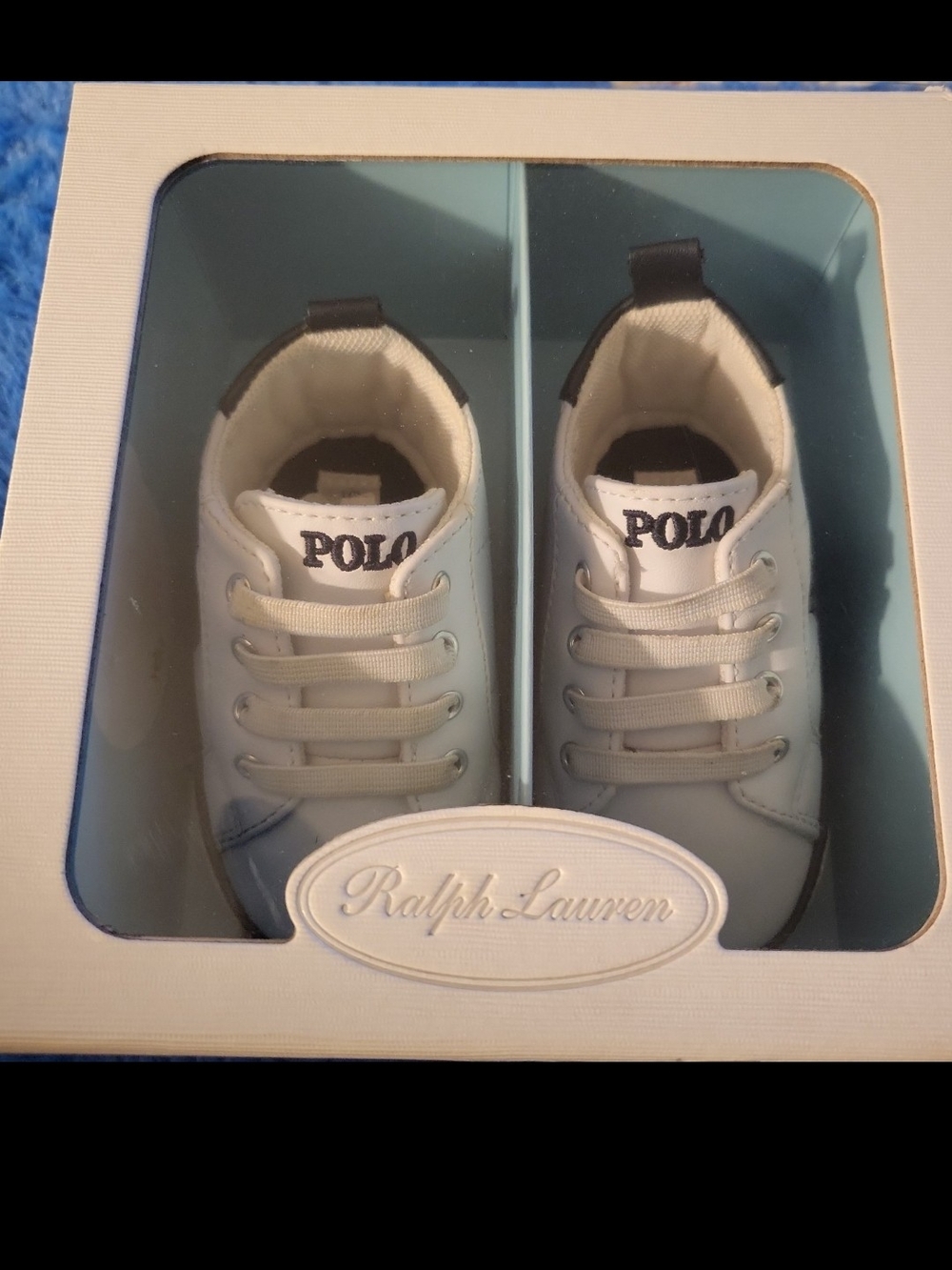 Ralph Lauren White Infant Polo Lace-Up Sneakers with Black Tab
